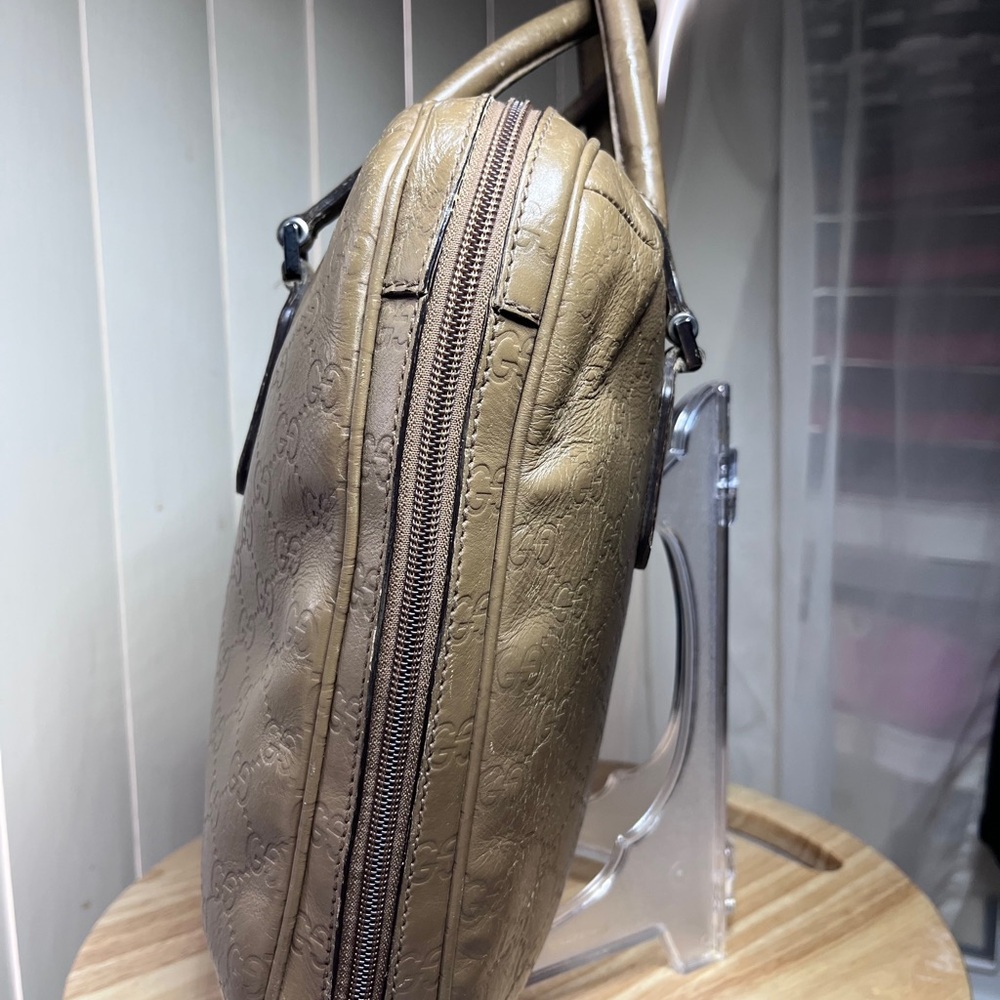 Gucci GG Supreme Briefcase Olive Green Leather broken zipper pull - Picture 5 of 17